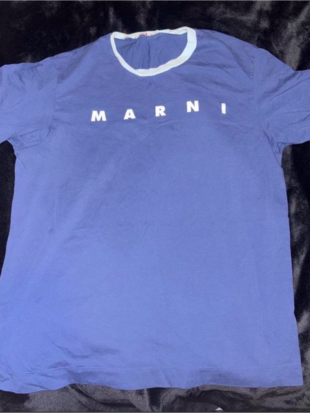 Marni Men’s Blue Crewneck T-Shirt with White Logo